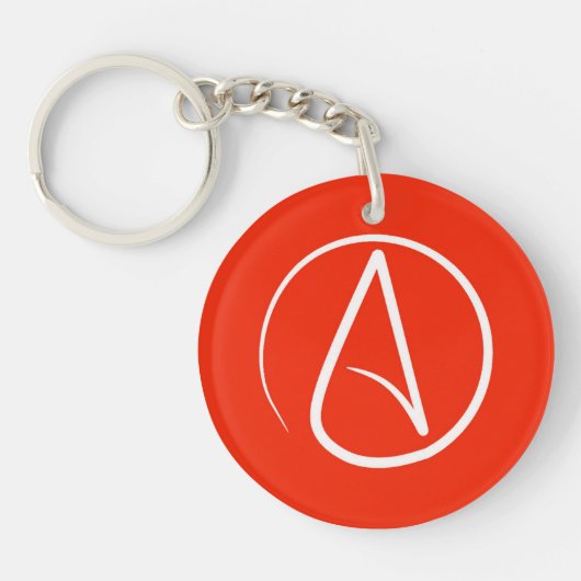 Atheïstisch symbool: wit op rood sleutelhanger (Voorkant)