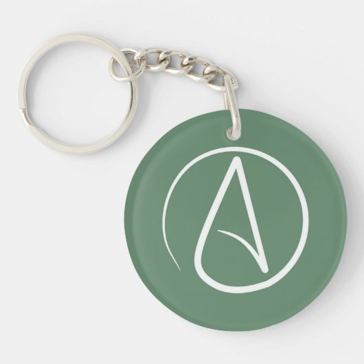 Atheïstisch symbool: wit op sage groen sleutelhanger (Voorkant)