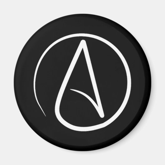 Atheïstisch symbool: wit op zwart magneet (Voorkant)