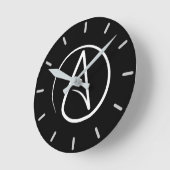 Atheïstisch symbool: wit op zwart ronde klok (Hoek)