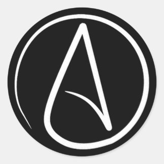 Atheïstisch symbool: wit op zwart ronde sticker