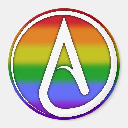 Atheïstisch symbool wit over regenboog magneet (Voorkant)