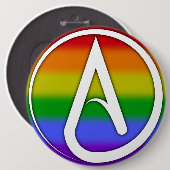 Atheïstisch symbool wit over regenboog ronde button 6,0 cm (Voorkant /achterkant)