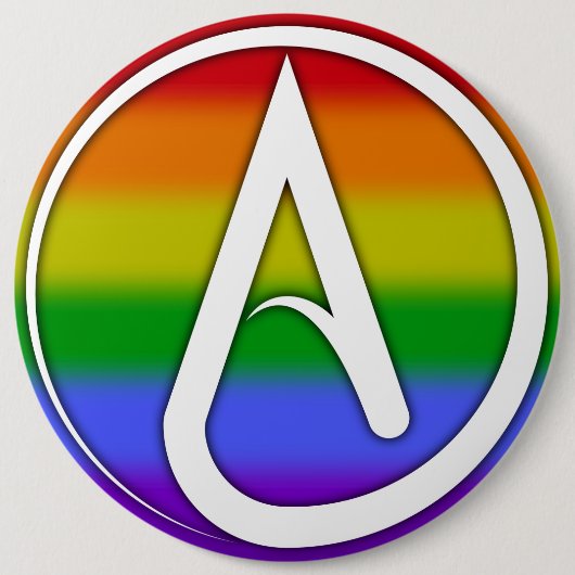 Atheïstisch symbool wit over regenboog ronde button 6,0 cm (Voorkant)