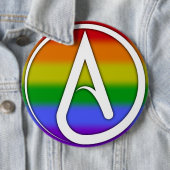 Atheïstisch symbool wit over regenboog ronde button 6,0 cm (In situ)