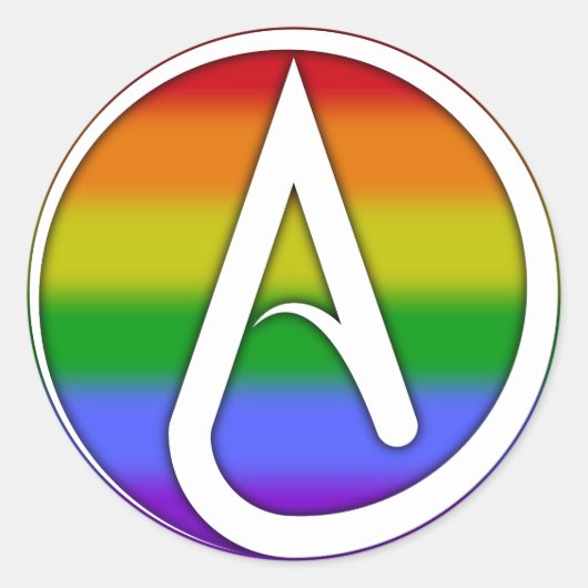 Atheïstisch symbool wit over regenboog ronde sticker (Voorkant)