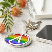 Atheïstisch symbool wit over regenboog sleutelhanger (Zijkant)