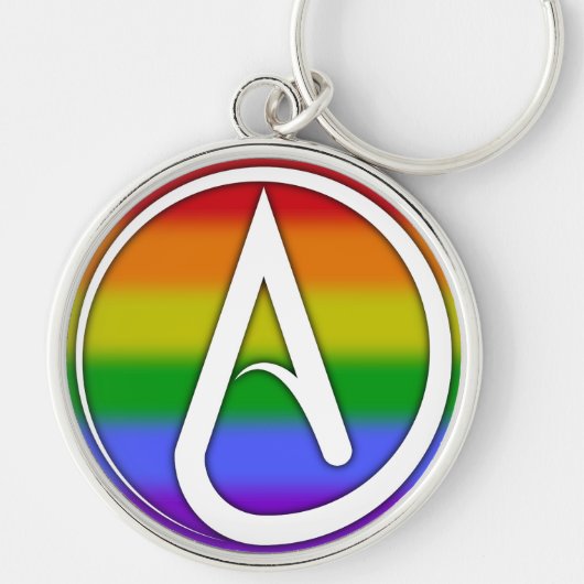 Atheïstisch symbool wit over regenboog sleutelhanger (Voorkant)