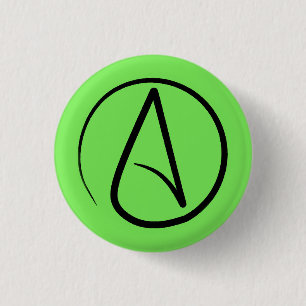 Atheïstisch symbool: zwart op kalkgroen ronde button 3,2 cm