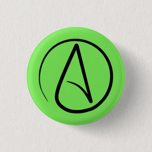 Atheïstisch symbool: zwart op kalkgroen ronde button 3,2 cm (Voorkant)