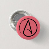 Atheïstisch symbool: zwart op koraal ronde button 3,2 cm (Voorkant /achterkant)