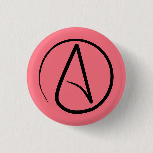Atheïstisch symbool: zwart op koraal ronde button 3,2 cm