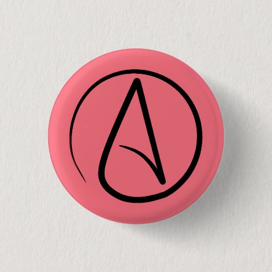 Atheïstisch symbool: zwart op koraal ronde button 3,2 cm (Voorkant)