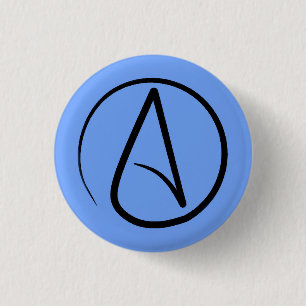 Atheïstisch symbool: zwart op lichtblauw ronde button 3,2 cm