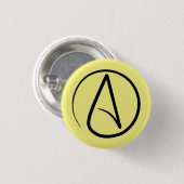 Atheïstisch symbool: zwart op lichtgeel ronde button 3,2 cm (Voorkant /achterkant)
