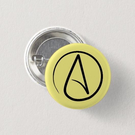 Atheïstisch symbool: zwart op lichtgeel ronde button 3,2 cm (Voorkant /achterkant)