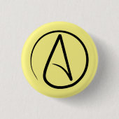 Atheïstisch symbool: zwart op lichtgeel ronde button 3,2 cm (Voorkant)