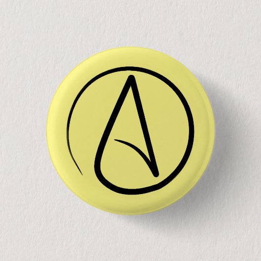 Atheïstisch symbool: zwart op lichtgeel ronde button 3,2 cm (Voorkant)