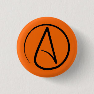 Atheïstisch symbool: zwart op oranje ronde button 3,2 cm