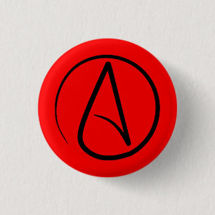 Atheïstisch symbool: zwart op rood ronde button 3,2 cm