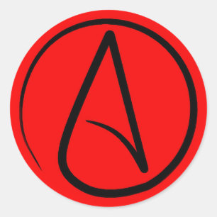Atheïstisch symbool: zwart op rood ronde sticker