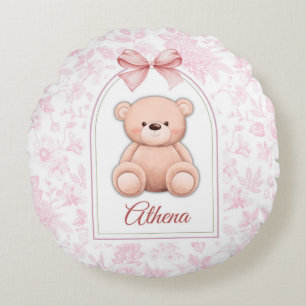 Athena   Aangepaste Roze Teddybeer-kinderkamerontw Rond Kussen
