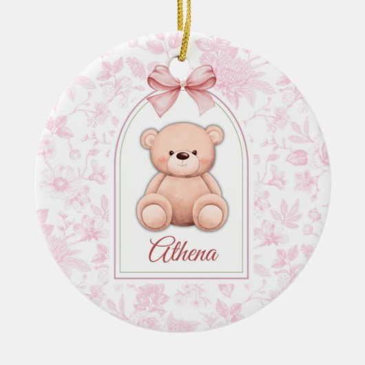 Athena | Aangepaste Roze Teddybeer Nursery Design Keramisch Ornament (Voorkant)