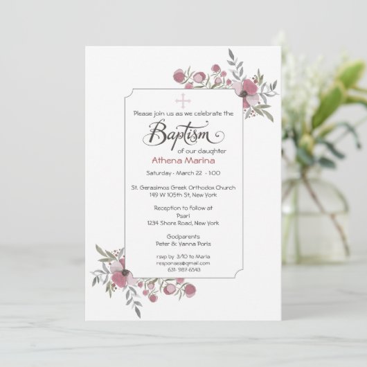 Athena Baptism Invitation. Kaart (Staand voorkant)