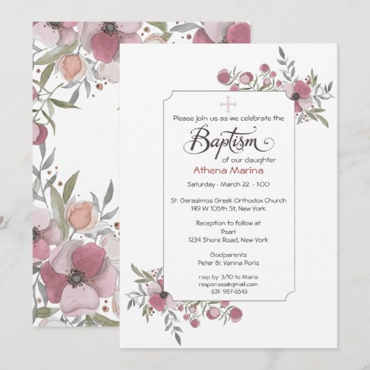 Athena Baptism Invitation. Kaart (Voorkant / Achterkant)