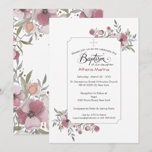 Athena Baptism Uitnodiging (Voorkant / Achterkant)