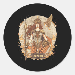 Athena, de godin van de wijsheid en de oorlog ronde sticker