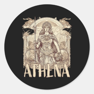Athena, de godin van de wijsheid en ronde sticker