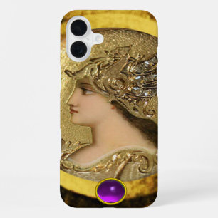ATHENA MET FANTASIE GRYFFIOENEN EN PAARSE EDELSTEE iPhone 16 PLUS HOESJE