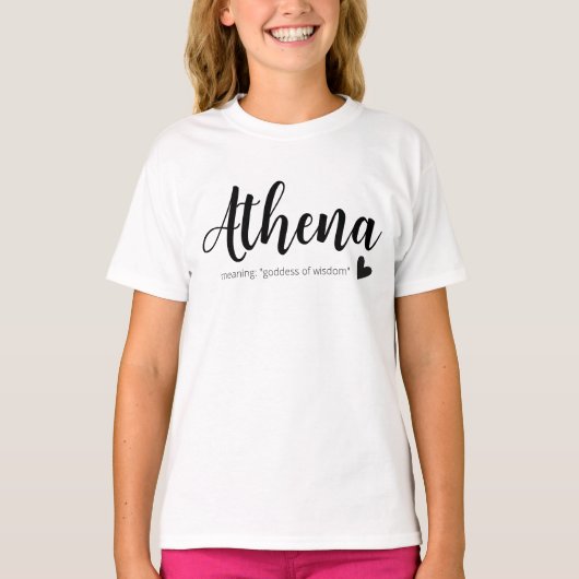 Athena-naam Betekenis van minimale moderne Script- T-shirt (Voorkant)