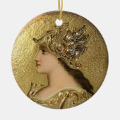 ATHENA PORTRAIT MET GOLDEN HELMET EN GRIFFINS KERAMISCH ORNAMENT (Voorkant)