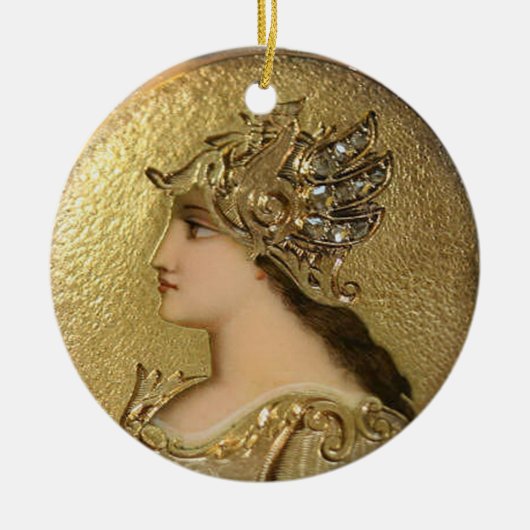 ATHENA PORTRAIT MET GOLDEN HELMET EN GRIFFINS KERAMISCH ORNAMENT (Voorkant)