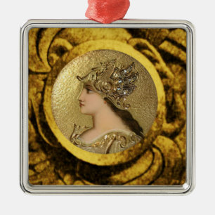 ATHENA PORTRAIT MET GOLDEN HELMET EN GRIFFINS METALEN ORNAMENT