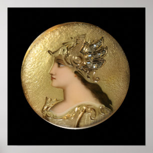ATHENA PORTRAIT MET GOLDEN HELMET EN GRIFFINS POSTER