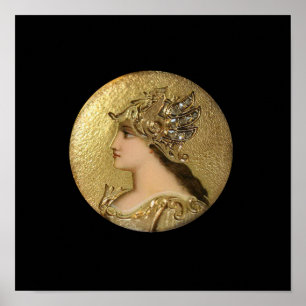ATHENA PORTRAIT MET GOLDEN HELMET EN GRIFFINS POSTER