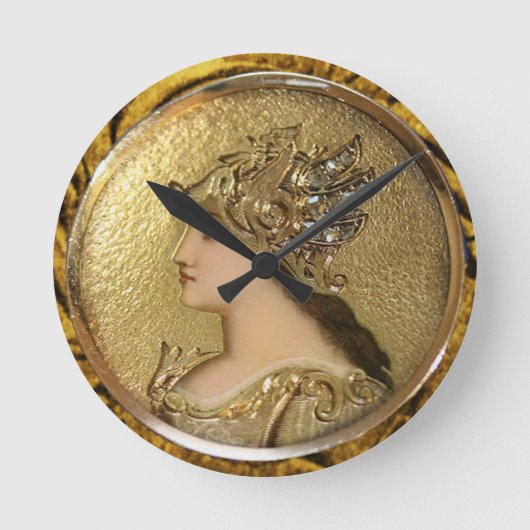 ATHENA PORTRAIT MET GOLDEN HELMET EN GRIFFINS RONDE KLOK (Voorkant)