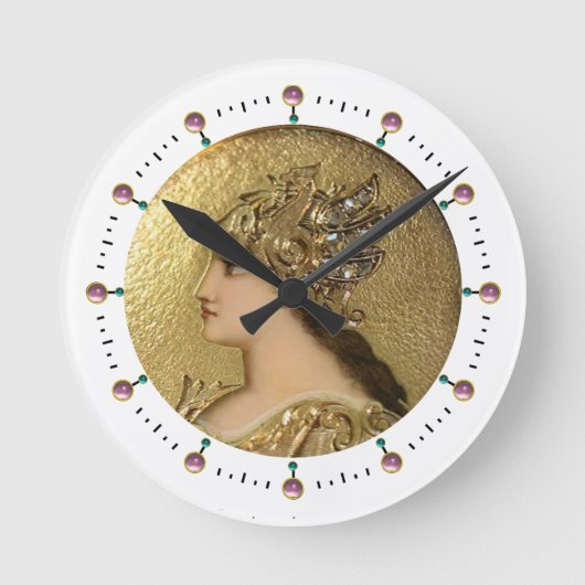 ATHENA PORTRAIT MET GOLDEN HELMET EN GRIFFINS RONDE KLOK (Voorkant)