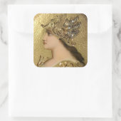 ATHENA PORTRAIT MET GOLDEN HELMET EN GRIFFINS VIERKANTE STICKER (Tas)
