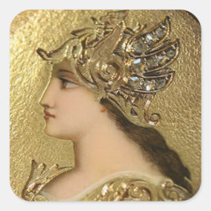 ATHENA PORTRAIT MET GOLDEN HELMET EN GRIFFINS VIERKANTE STICKER