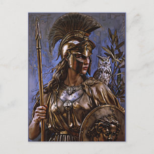 "Athena’s Eeuwige Waakzaamheid" Kleurrijk Portret Feestdagenkaart