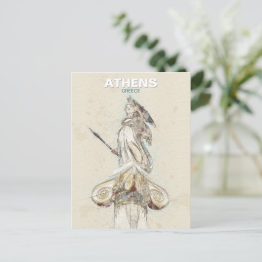 Athena Statue Sketch Briefkaart – Het Oude Grieken (Staand voorkant)