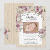 Athena Wood Baptism Invitation Kaart (Voorkant / Achterkant)