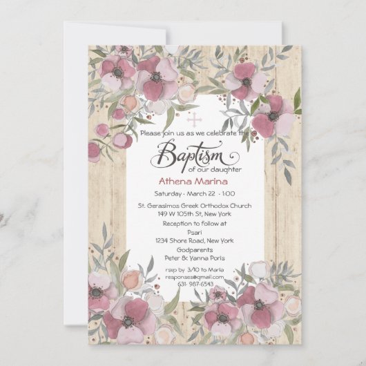 Athena Wood Baptism Invitation Kaart (Voorkant)