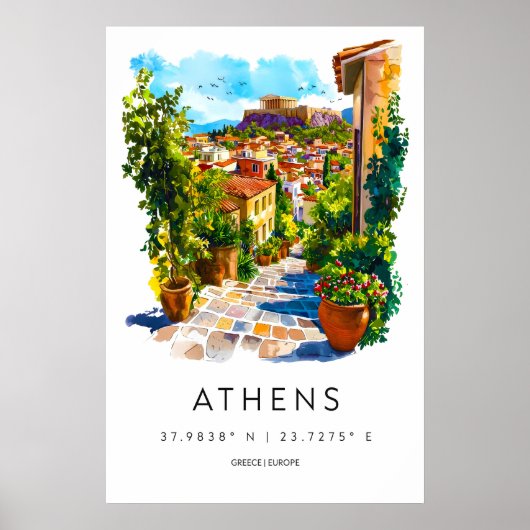 Athene Aquarel Poster Athene Reisprent (Voorkant)