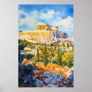 Athene Aquarel Vintage Reisposter Skiën Poster