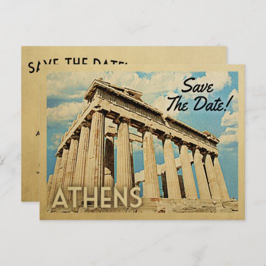 Athene bewaart de datum Griekenland Aankondigingskaart (Voorkant / Achterkant)